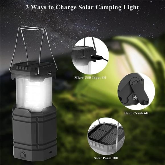 3000 Large Capacity Hand Crank Solar Camping Lantern, Portable Ultra Bright LED - Picture 6 of 6